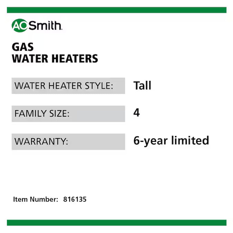 Signature 500 40-Gallon Tall 6-Year Warranty 50000-BTU Power Vent Natural Gas Water Heater